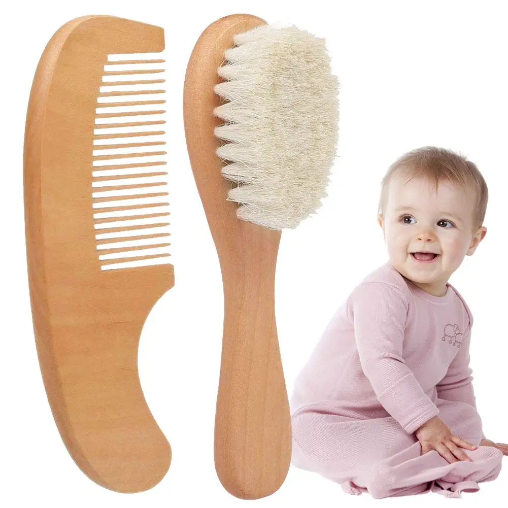 

2Pcs/Set Wooden Baby Safety Comb Woolen Hair Brush Care Massage Grooming Tool Baby Care Accessories