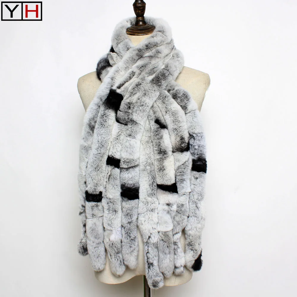 Bufanda de piel auténtica de conejo para mujer, bufandas largas de 4 filas, 100% bufanda de piel Natural, moda informal - AliExpress