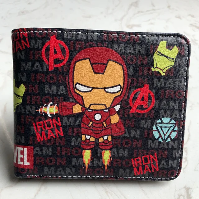 Marvel Men Wallet Q Version Captain America SpiderMan Wallet Men Comic Version Super Heroes Wallet Women with Card Holder Wallet Q version iron Man