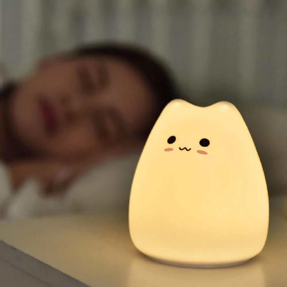 star wars night light Silicone Cute Cat Night Lamp With Touch Sensor Battery Powered Bedside Lamp 7 Colors Changing Table Decor Lamp Children Kid Gift moon night light