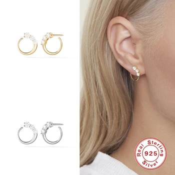 

100% 925 Sterling Silver Stud Earrings For Women aretes de mujer Pendientes Couple Gift Fine Jewelry Zircon Pierced Earring