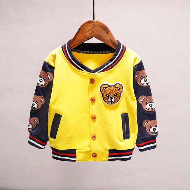 New Spring Autumn Baby Cartoon Clothes Children Boys Girls Fashion Print Jacket Kids Infant Sportswear Toddler Casual Clothing XHspringbearF Yellow