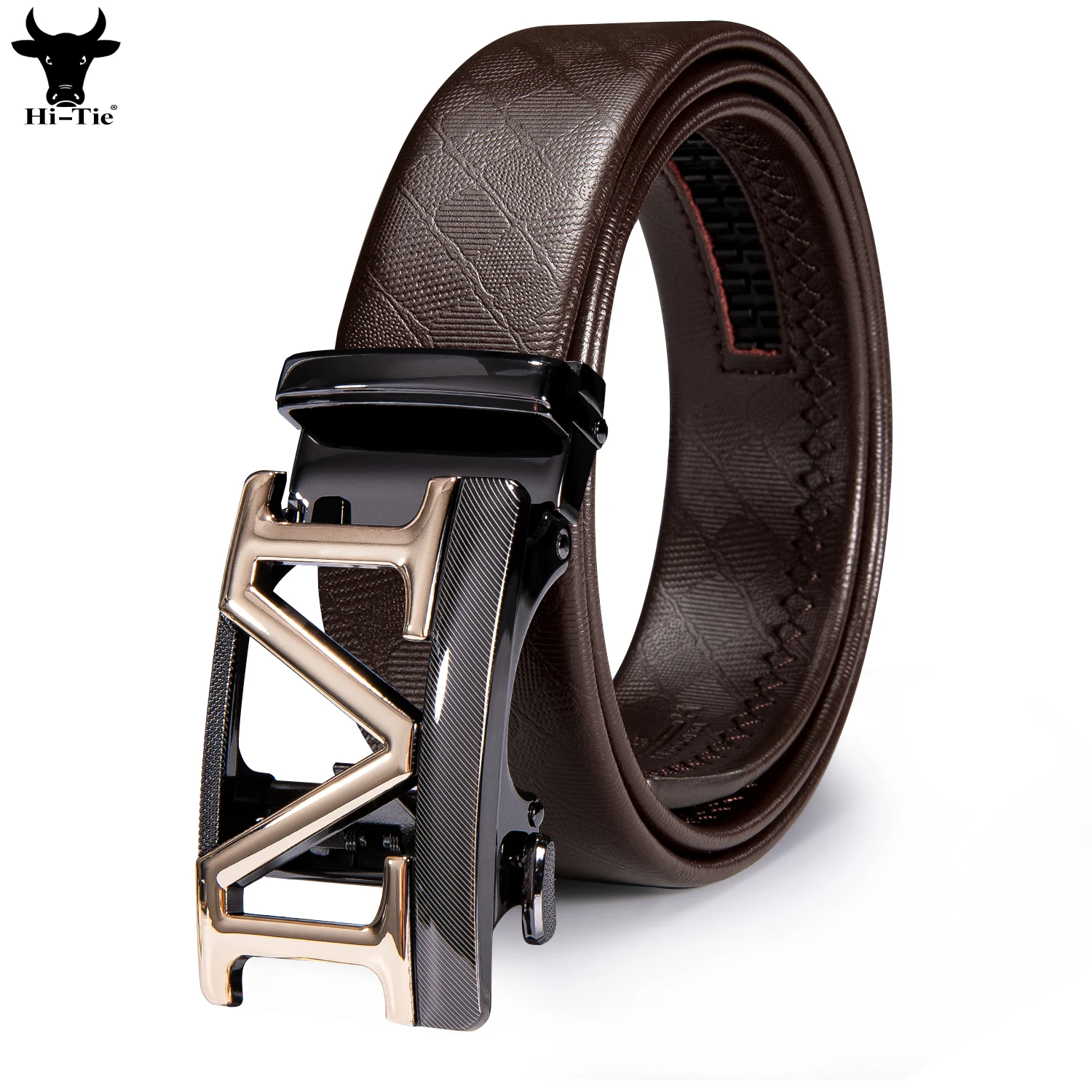 Men Belts Cowhide Automatic Buckle Solid Color With Replaceable Metal Buckle 