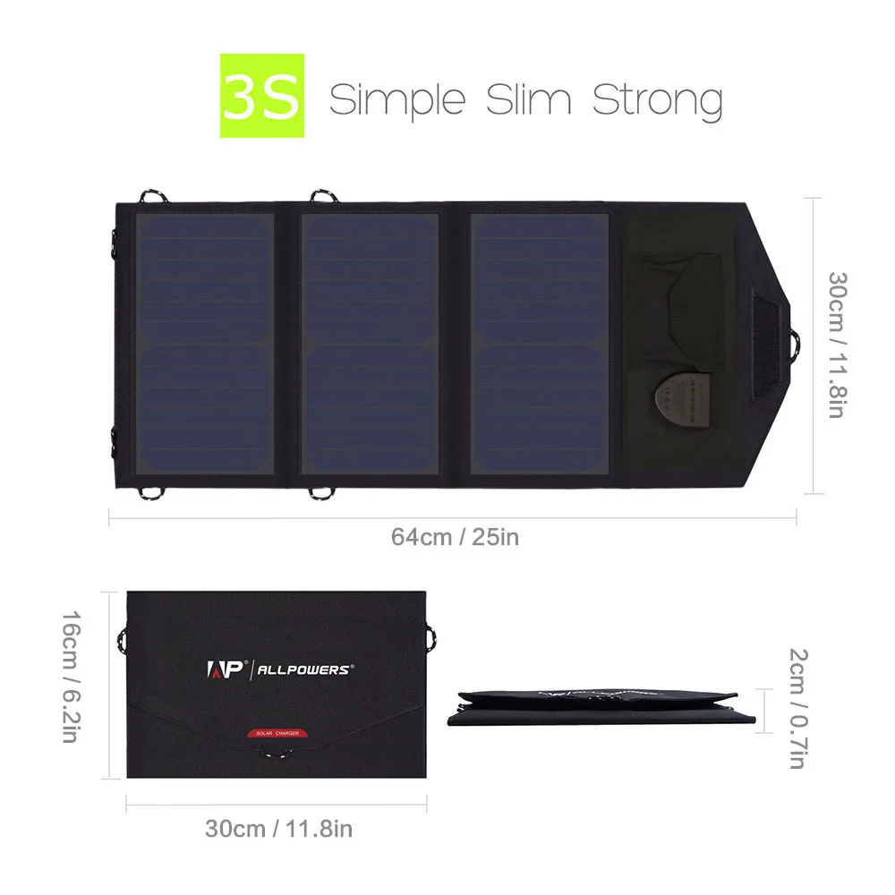 ALLPOWERS 21W Solarpanel Solarzellen Tragbares Solarladegerät für iPhone Camping 