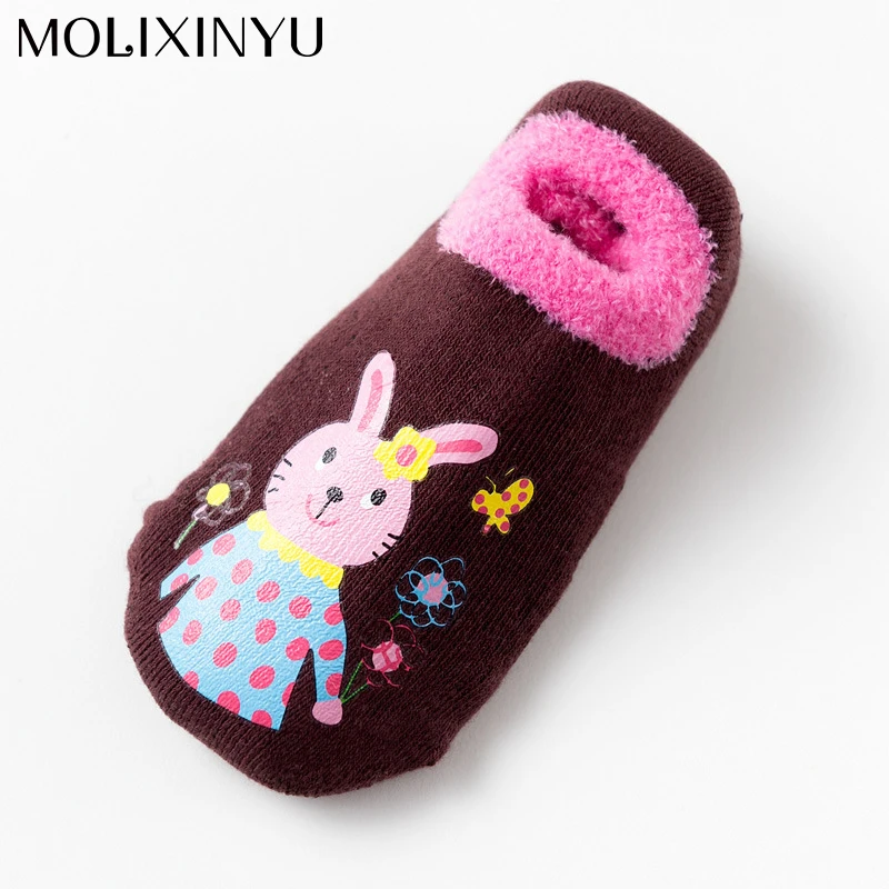 MOLIXINYU-зимние милые Мультяшные носки для маленьких девочек, плотные теплые детские носки из бархата вязаные хлопковые нескользящие носки для малышей