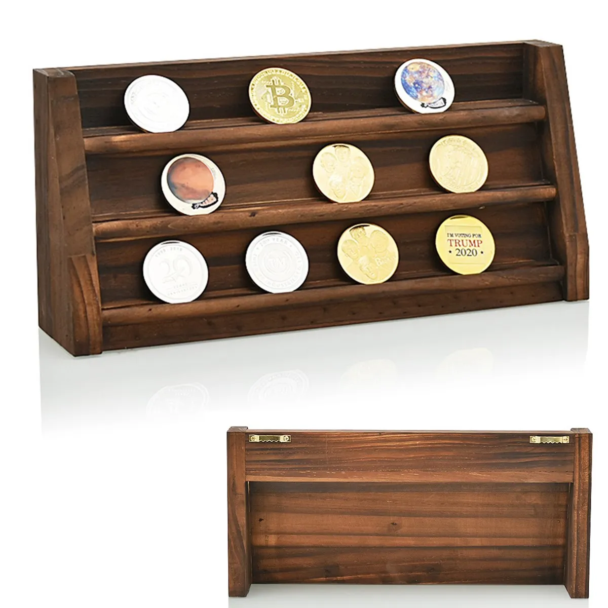 

3 Layers Coin Display Stand Coin Case Collector Wooden Coin Storage Shelves Collectible Coins Holder Display Album Coin Case
