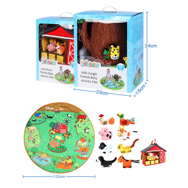 Children Happy Play Blanket Kid's Early Education Cartoon Animal Park Blanket Rattle Bell Three-Dimensional Cloth Doll Grasp Toy 2