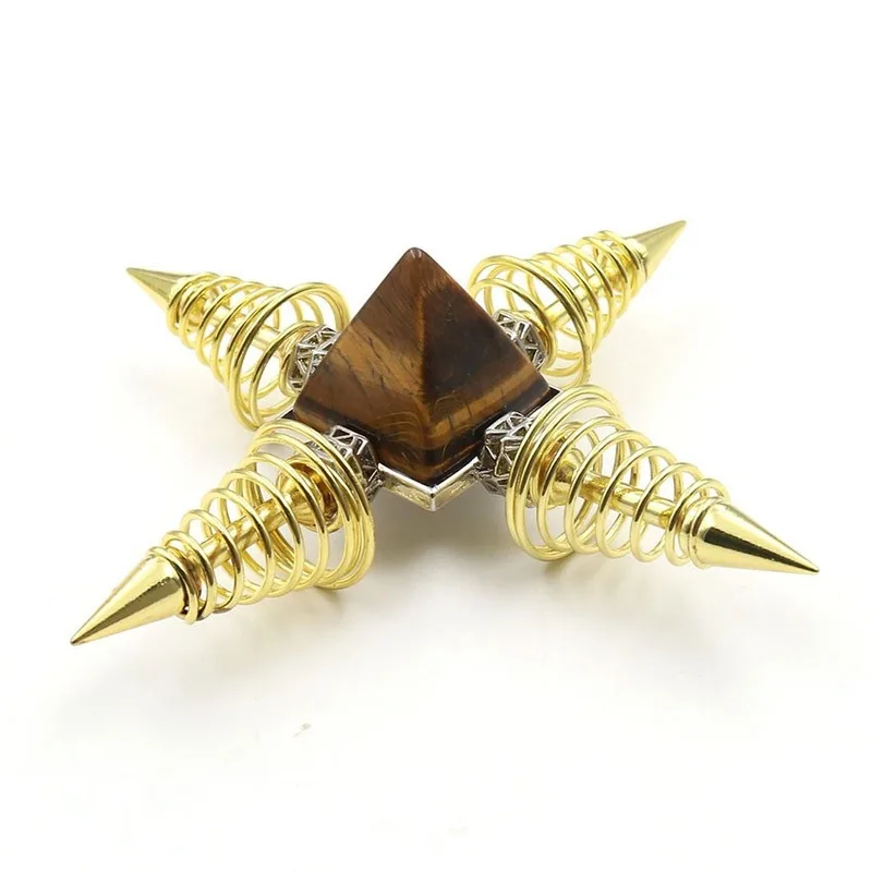 

Natural Stone Reiki Pendulum Quartz Healing Pyramid Copper Metal Charms Chakras Amulet Pendulums for Dowsing Divination Wicca