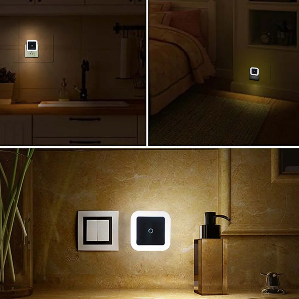 LED Mini Square Night Light Sensor Control EU US Plug Night Light Lamp For Children Kids Living Room Bedroom Corridor Lampara 9