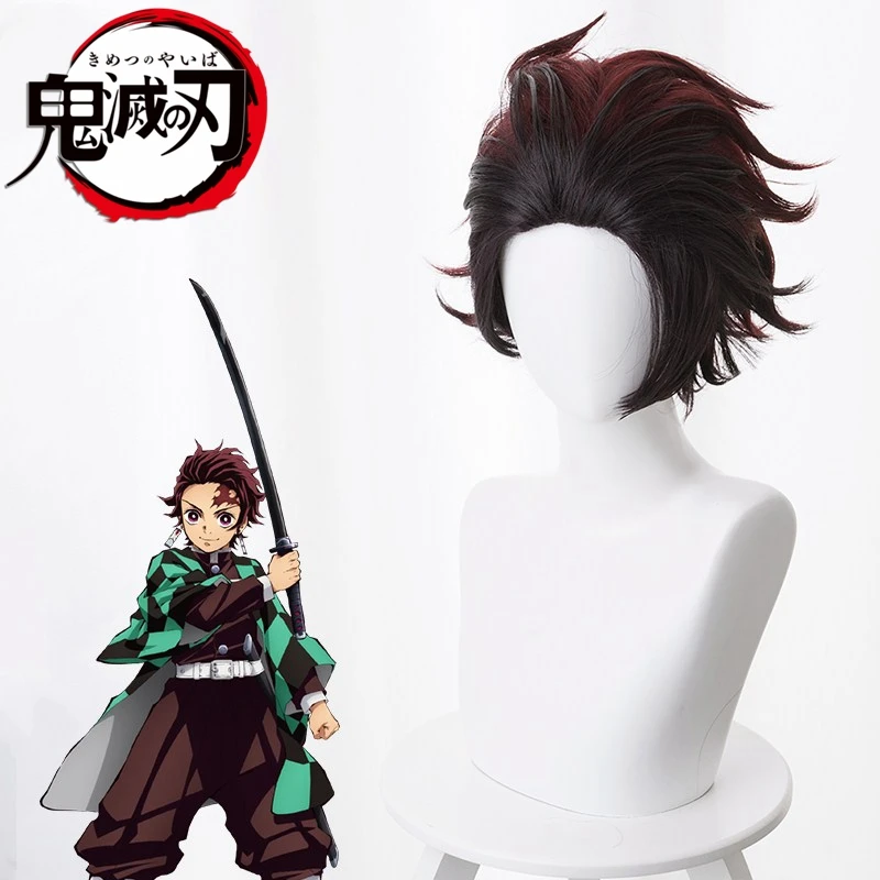 Kamado Tanjirou, парик для косплея, клинок демона, убийцы, Kimetsu no Yaiba, аниме, короткие синтетические волосы на Хэллоуин
