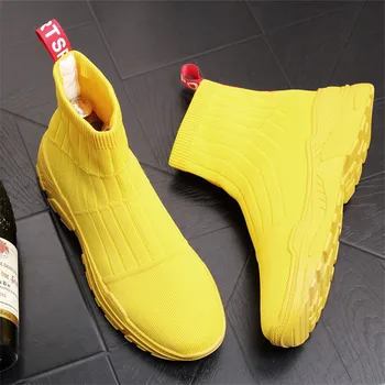 

Mens High Top Socks Shoes Breathable Short Boots Fashion Ankle Boots for Men Casual Shoes