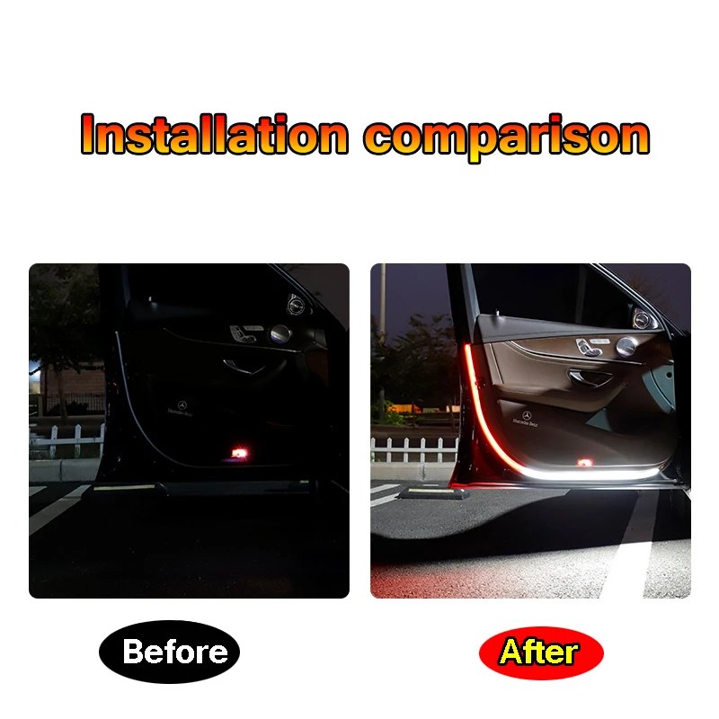 4Pcs Car Door Decoration Light Strips Car Styling Strobe Flashing Light Safety 12V LED Opening Warning LED Lamp Strip Waterproof