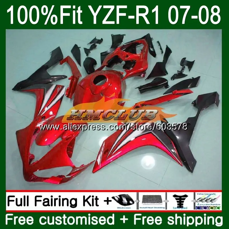 Инъекций для YAMAHA YZF R 1 YZF 1000 YZF-R1 2007 2008 49CL. 25 глянцевый красный YZF R1 07 YZF1000 YZF-1000 YZFR1 07 08 OEM обтекатели