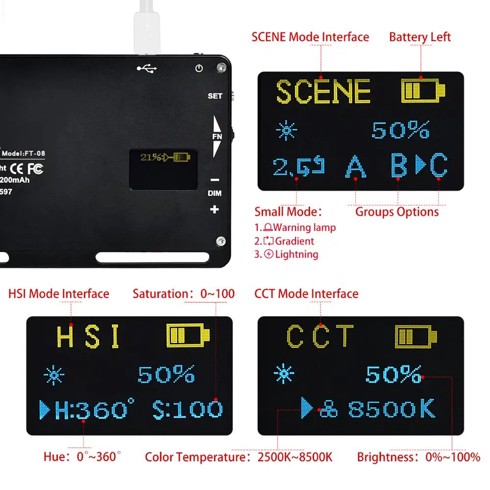 Iluminação de Estúdio de Cor Luz de Vídeo Luz de Preenchimento com Tela Fosoto Mini Fotografia Luz 2500k-8500k Pode Ser Escurecido Cheia Oled Rgb Led - Image 4