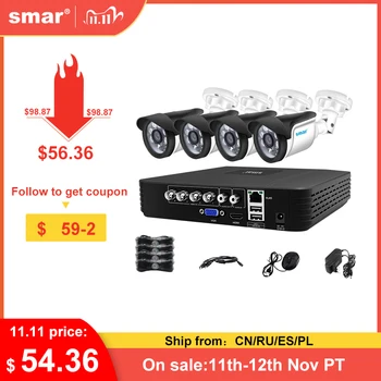 

Smar 4CH 1080N 5 in 1 AHD DVR Kit CCTV System 4&2PCS 720P/1080P IR AHD Camera Outdoor Waterproof Security Surveillance Set XMeye