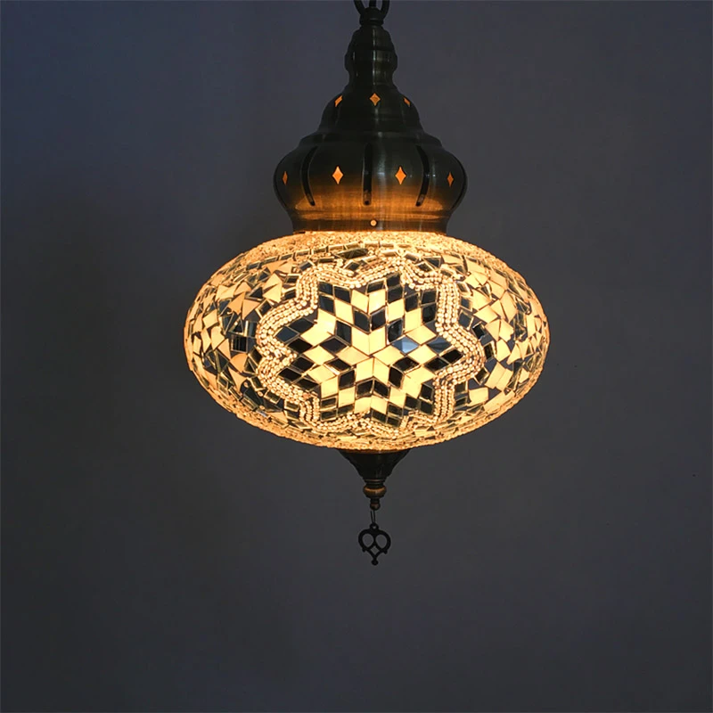 Big Size Mediterranean Design Turkish Mosaic Pendant Lamp Handmade Colorful Glass Sconces Hotel Led Ceiling Hanging Light D18cm Pendant Lights Aliexpress
