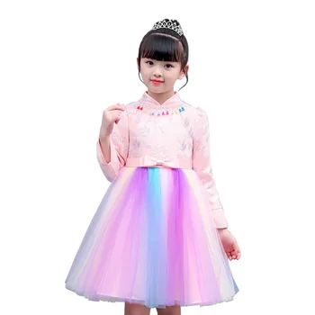 

WLG girls spring autumn patchwork dresses kids rainbow cute mesh princess dress baby girl party clothes for 4-11 years