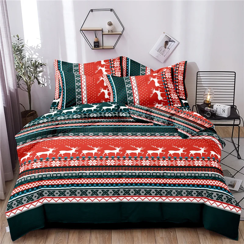 Christmas Duvet Cover Set Snowflake Tree Elk Deer Double Queen King Reversible Red Blue Bedding Twin Child Kid New Year Gift | Дом и сад