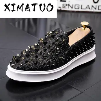 

Stephoes Men Fashion Casual Shoes Spring Autumn Rivets Punk Style Loafers Male Hip Hop Breathable Trending Smoking Slippers