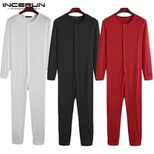 INCERUN – combinaison pyjama pour hommes, couleur unie, manches longues, vêtements de nuit confortables, boutons, loisirs, barboteuses 