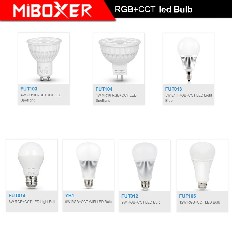 MiBOXER FUT103/FUT104/FUT013/FUT014/FUT015/FUT012/FUT105 4 Вт 5 6 8 9 12 E14 GU10 MR16 E27 RGB CCT Светодиодная лампа Blub