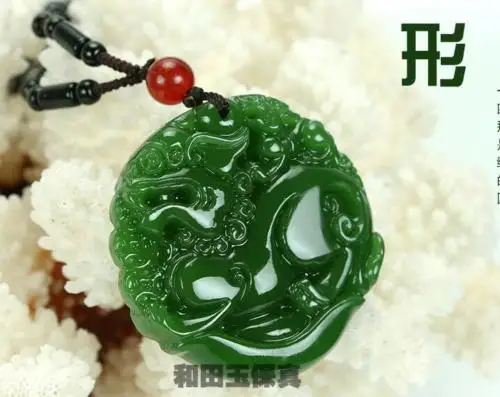 LETSFUN Fine Jewelry Китай натуральный зеленый JADE Jasper Резьба Дракон Kirin ожерелье с подвеской в виде единорога