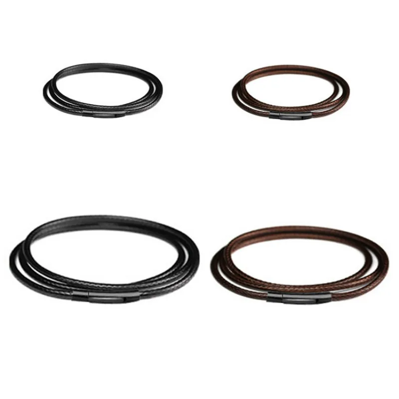 Leather cord necklace 2mm 3mm mens womens black braided stainless steel clasp for pendant DIY