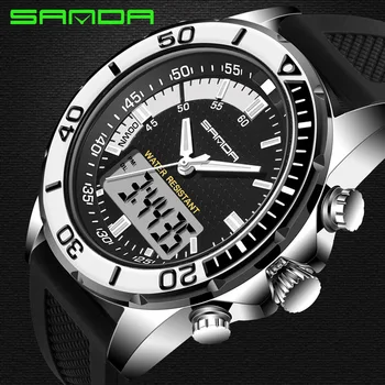 

Heren Horloge Merk SANDA Sport Duiken LED Display Horloge Fashion Casual Rubber Band Horloge Mannen Montre Homme Relogio