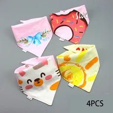 Babero de algodón puro con estampado de dibujos animados para bebé, toalla de Saliva triangular doble impermeable, accesorio para comer, 4 piezas, 2022