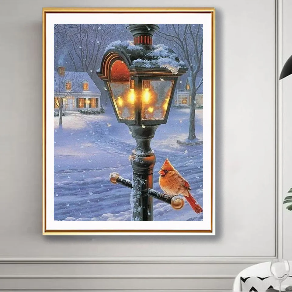 

5D DIY Diamond Painting winter Landscape Parrot on street lamp Full Diamond Embroidery Mosaic Picture Rhinestones Cross Stitch