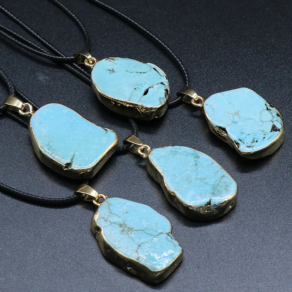 5PCS Irregular Natural Semi-precious Stone Blue Turquoise Pendant Necklace DIY Charm Necklaces Making Jewelry Gift Wholesale