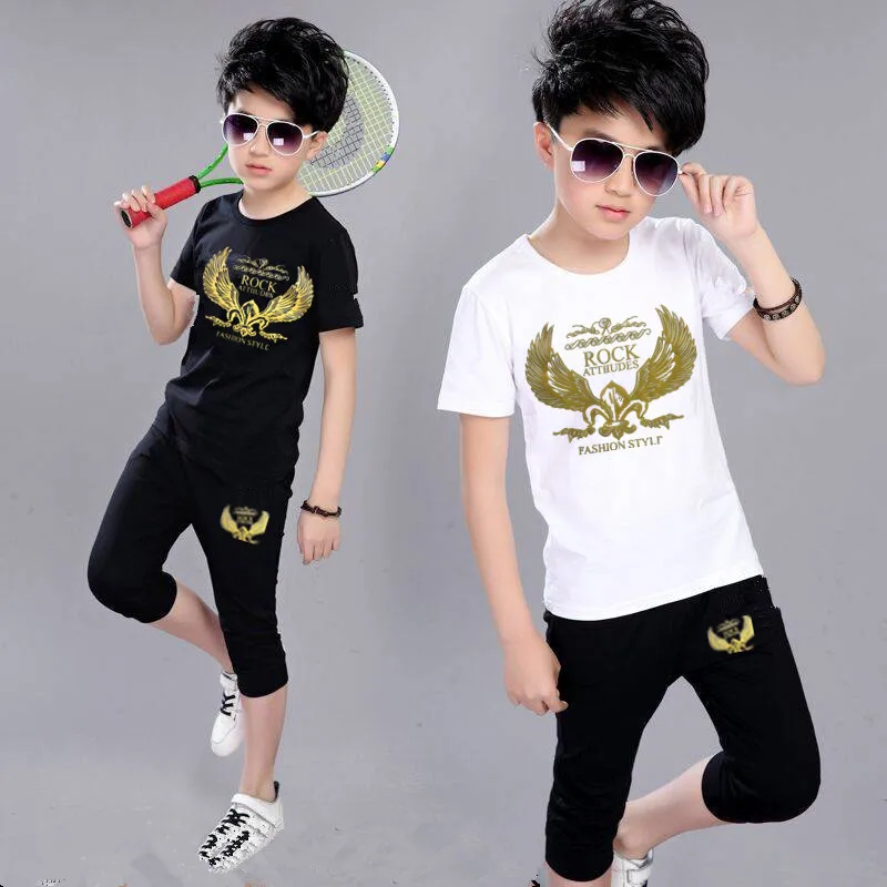 Clothes-Sets T-Shirt Pants Short-Sleeve Teenager Baby Kids Boys Summer 12-Year Cotton