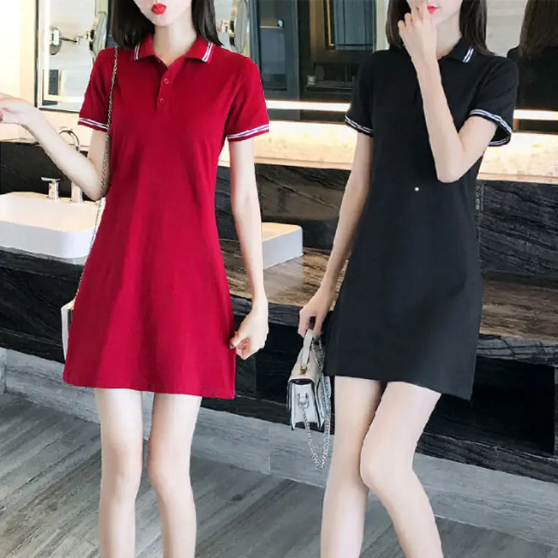 

Dresses for Women Sports Casual Short-Sleeved Polo Shirt Collar T-shirt Paul Dress for Women Vestido De Mujer Femme Robe