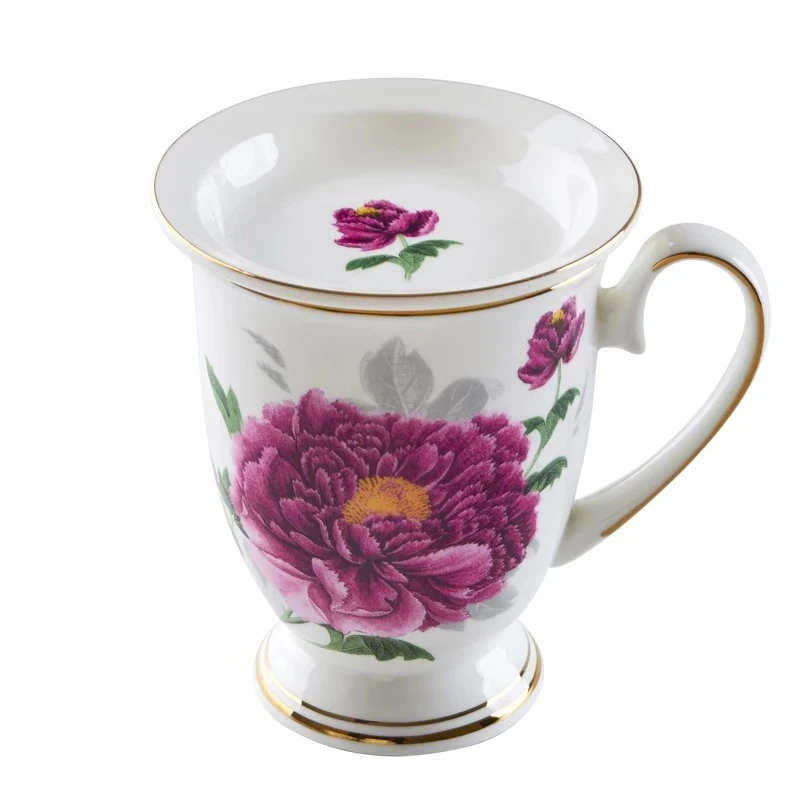 Style-9 with lid Европейский костяной фарфор, керамическая кофейная кружка с цветочным рисунком, креативная чашка для воды, чашка для послеобеденного чая, кружка для молока, кухонная посуда для напитков, подарок - Цвет: Style-9 with lid