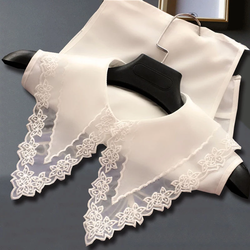 

Big Lapel Fake Collar Lace White Chiffon False Collars Woman Detachable Sailor Collar For Sweater Removable Half Shirt Tie
