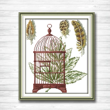 

Feather and cage cartoon diy painting dmc 14CT 11CT counted cross stitch kits embroidery set Needlework Set chinese cross stitch