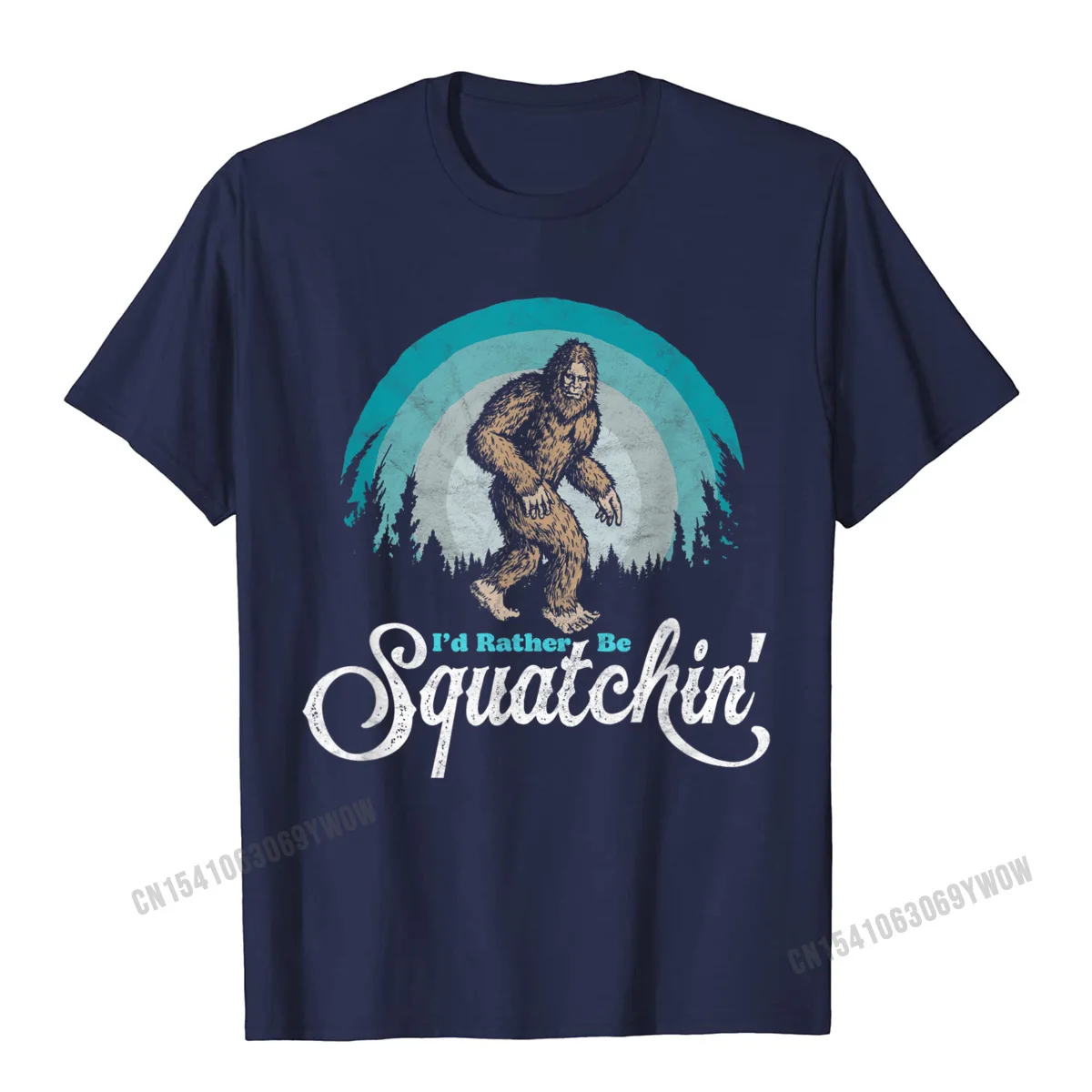  Men's T-shirts Casual Casual Tops Shirts Pure Cotton Round Collar Short Sleeve Custom Tops Shirt VALENTINE DAY Id Rather be Squatchin Vintage Funny Bigfoot 80s Sasquatch T-Shirt__125 navy