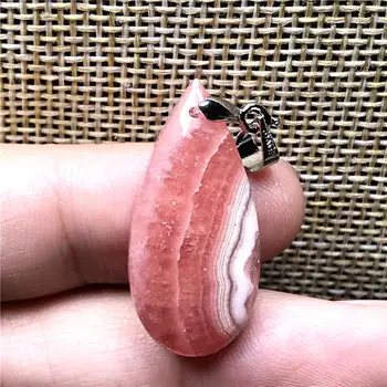 

Top Natural Red Rhodochrosite Pendant Jewelry For Woman Lady Man Crystal Argentina 27x13x6mm Beads Silver Water Drop Stone AAAAA