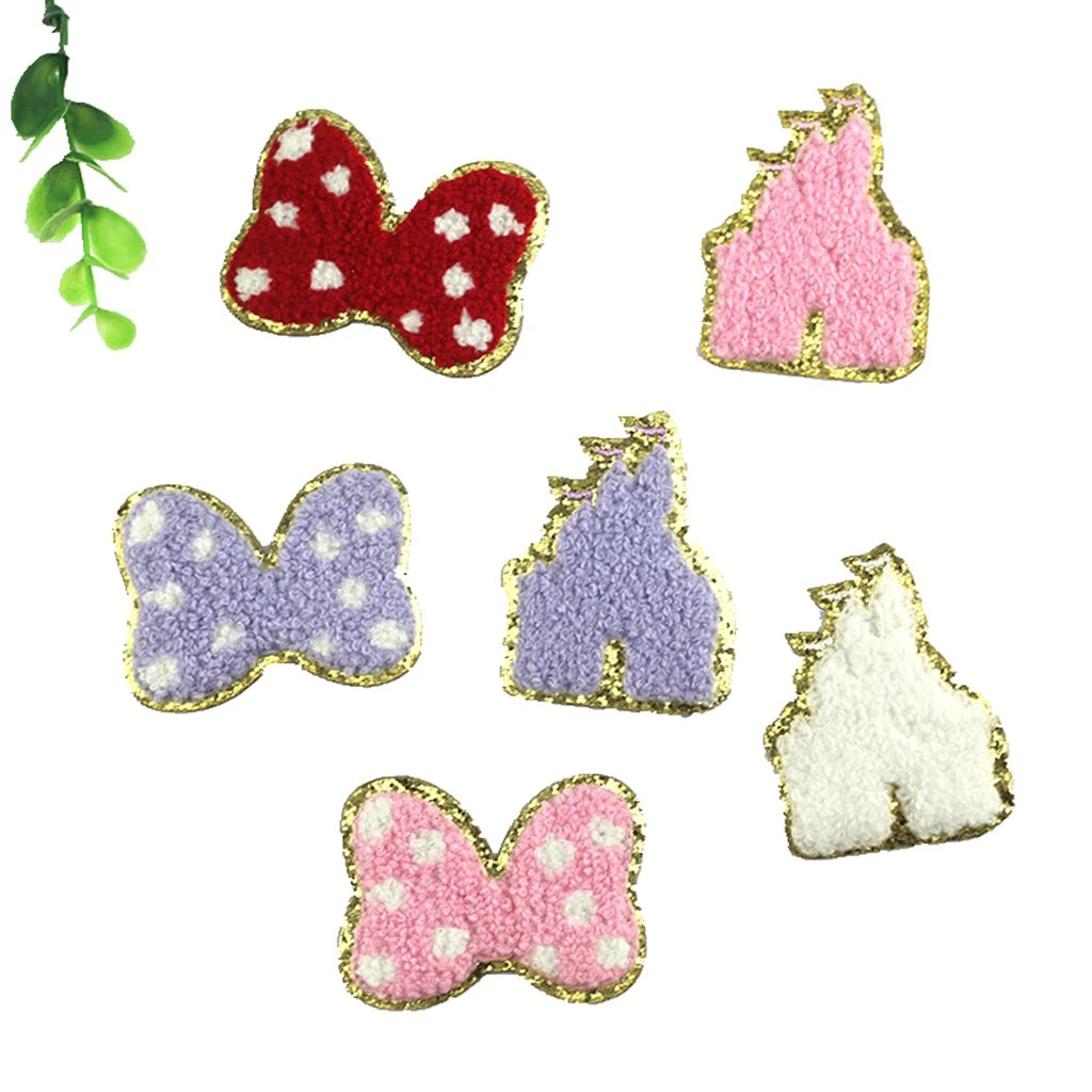 2022 New 3D Colorful Castle Bow Chenille Embroidered Patches Iron on Embroidery Sewing On Badges Children kids Clothing Stickers