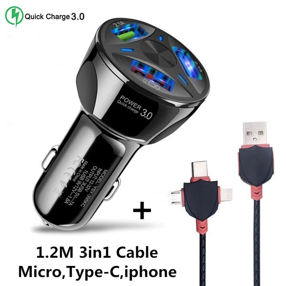 Хорошее автомобильное микро USB зарядное устройство 3,0, быстрая зарядка, зарядное устройство для мобильного телефона, 2, 3 порта, USB быстрое автомобильное зарядное устройство для iphone, ios, Android