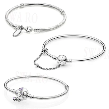 

Classic Silver 925 Two-piece Binding Buckle Opener Moments Adjustable Chain Bracelet DIY Charm Original Female Jewelry Gift