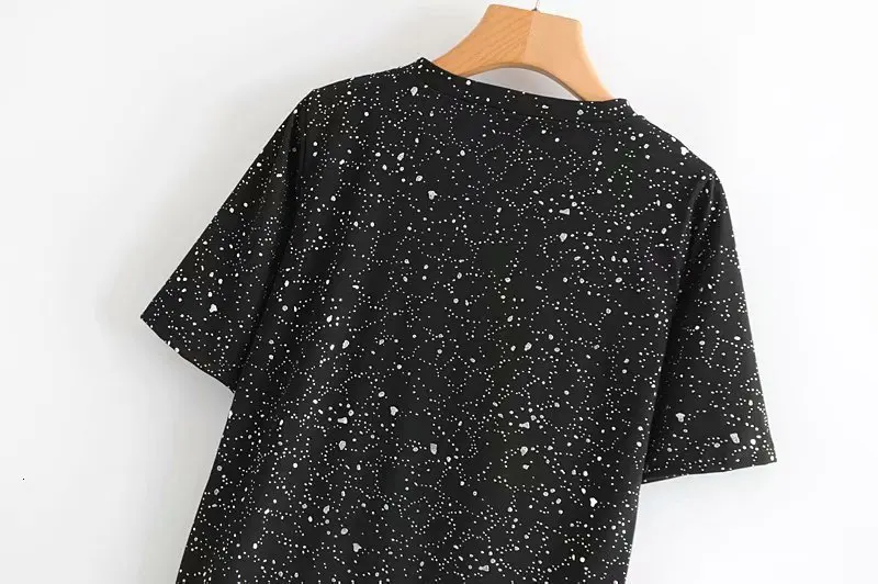 Летняя черная футболка с принтом звезды, женская футболка с круглым вырезом и коротким рукавом, Повседневная футболка с блестками, уличная одежда