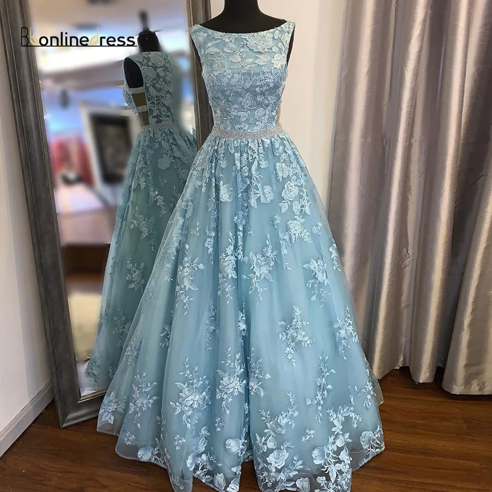

Elegant Evening Dress Full Lace Long Evening Dresses Jewel-Neck Sleeveless Floor Length Forma Party Gowns robe-de-soiree