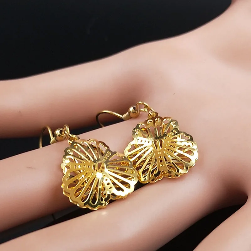 Цветочный ювелирный набор из нержавеющей стали для женщин, ожерелье золотого цвета и серьги, ювелирный набор bisuteria acero inoxidable S178744
