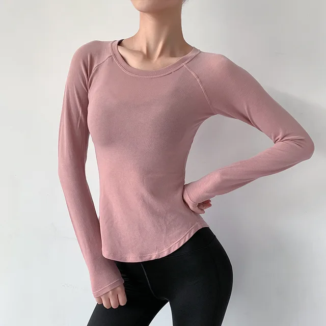US $12.70 Women Spring Long Sleeves O Neck Running Tshirts High Elastic Soft Yoga Tops Slim Body Build Fitne