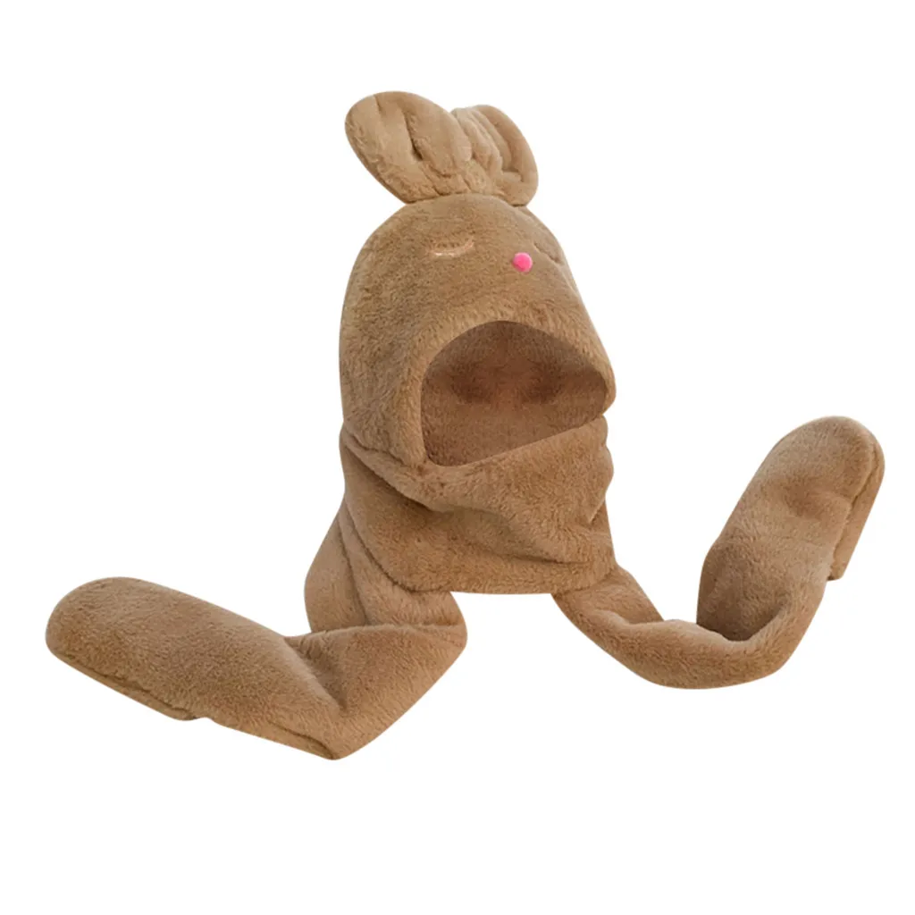 Зимняя Теплая Флисовая Милая шапка 3 в 1, перчатка, шарф, может перемещаться, подушка безопасности, магнитная шапка, плюшевая, для танцев, с заячьими ушками, вязаная Лыжная Шапка 19 oct30