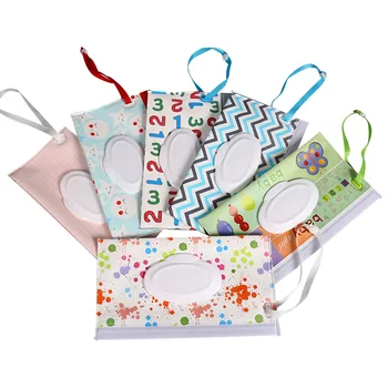 

Baby Wet Wipes Pouch Fashion Cute Prnted Paper Packaging Bag Portable Waterproof Reusable Ecofriendly Case Cover with Strap