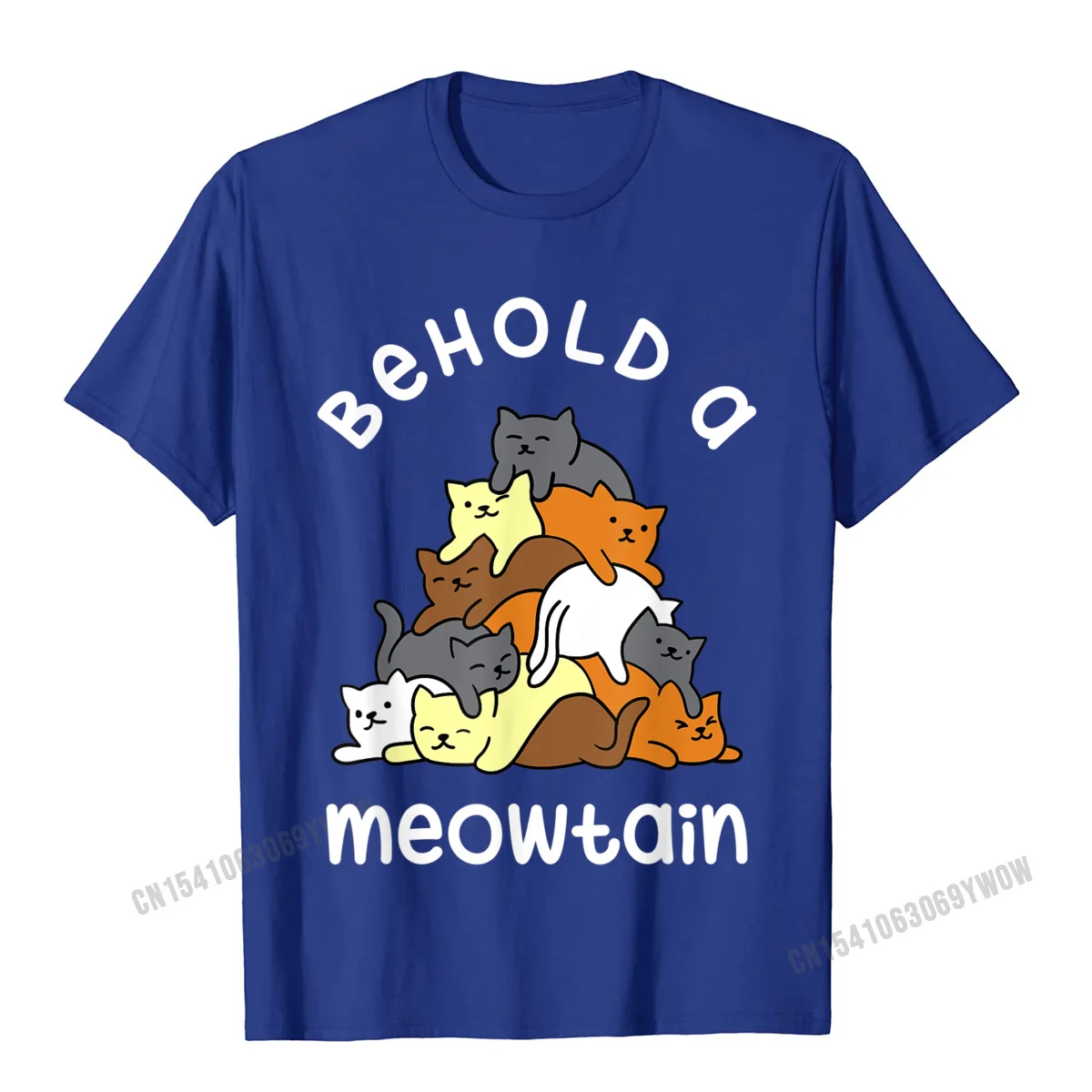 Tops Shirts Casual Mother Day Prevailing Design Short Sleeve 100% Cotton Crew Neck Adult T Shirts Design T-shirts Behold a Meowtain - Funny Cat Mountain Cat Lover Gift T-Shirt__65 blue