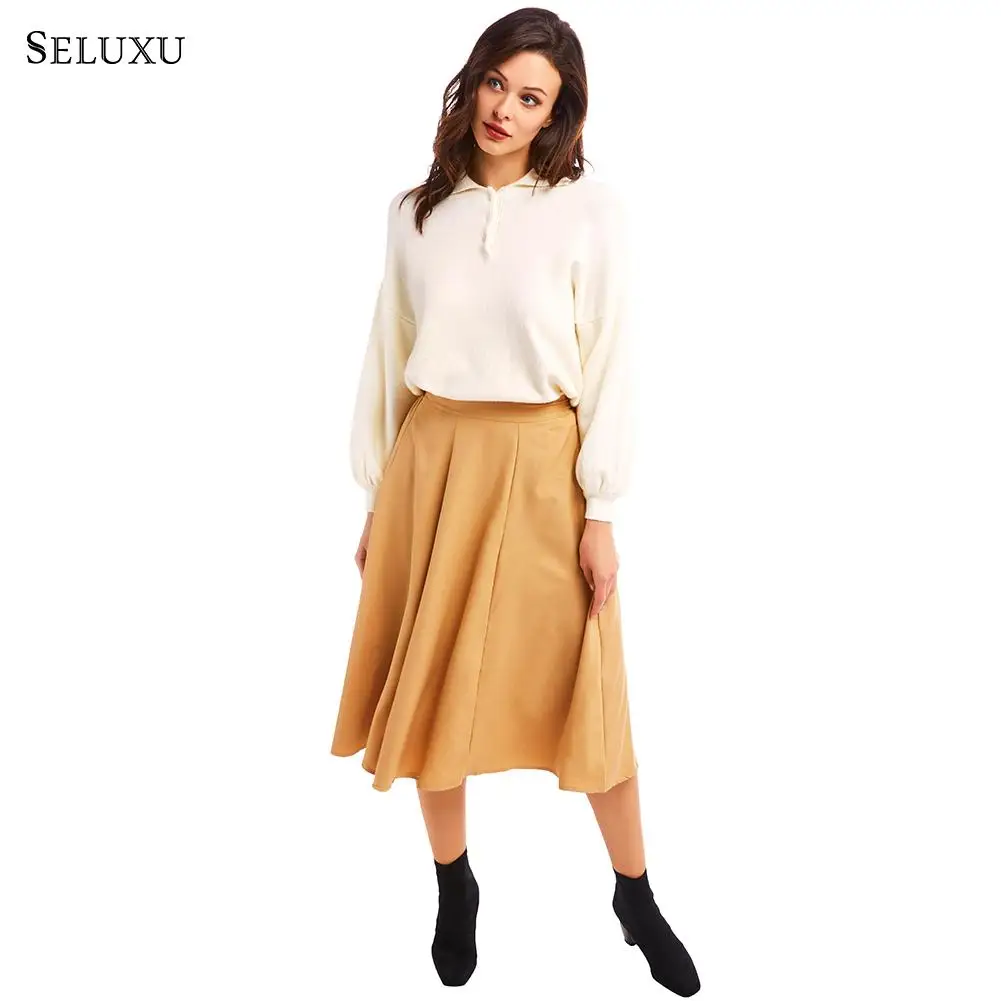 Seluxu осень зима Женская юбка faldas mujer moda jupe femme однотонная женская юбка Повседневная элегантная юбка с высокой талией