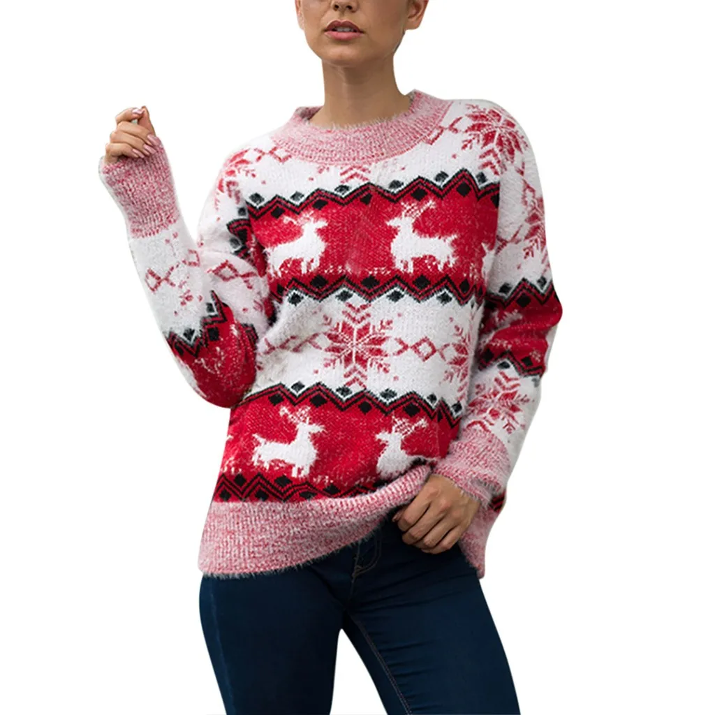 Пальто женский свитер женский зимний Водолазка Мода Досуг Рождество длинный рукав О-образный вырез с принтом вязаный свитер Топы h4